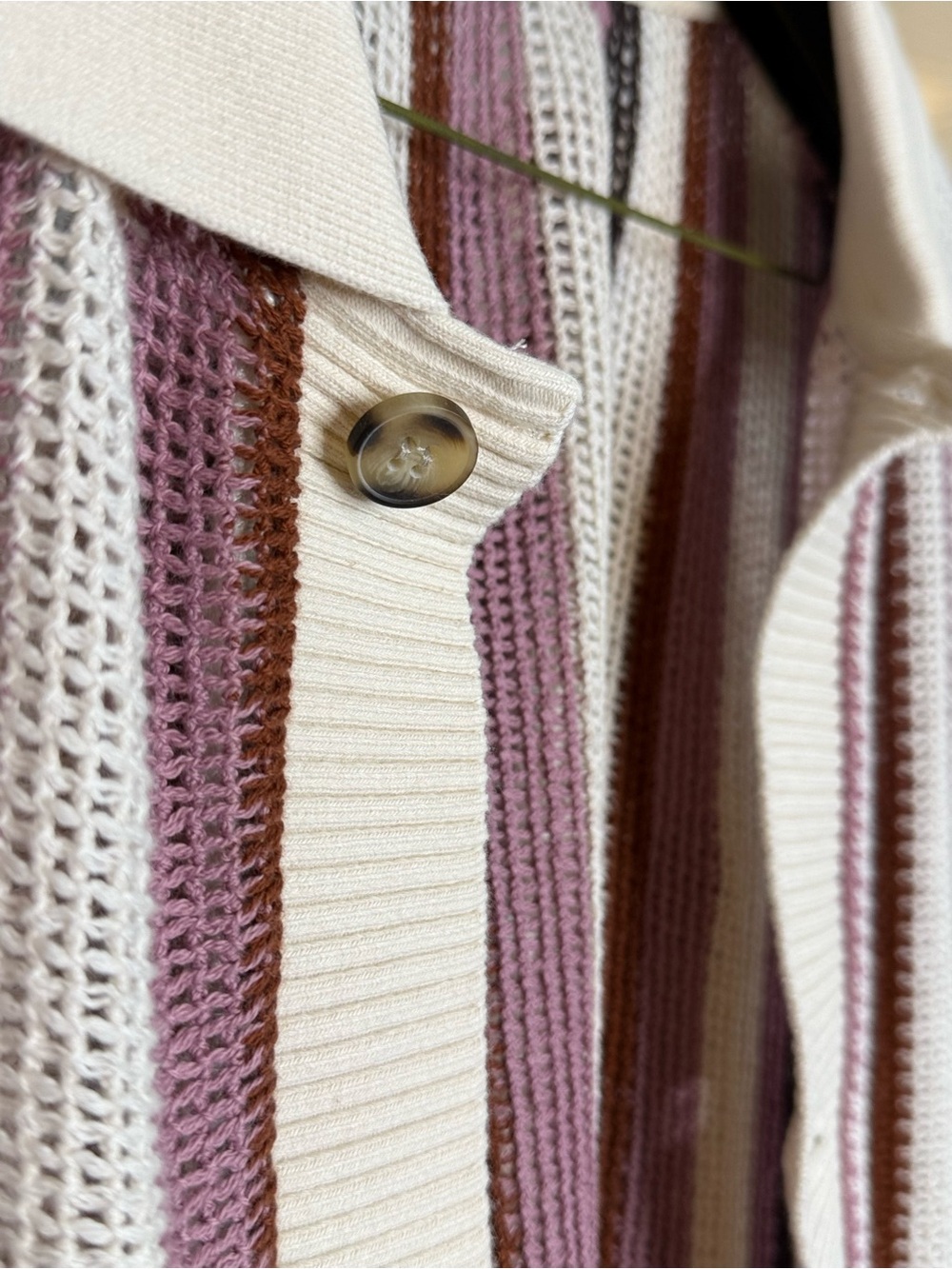 Zara Striped Button-Front Knit shirt and pants set - Cream, Pink & Brown - Picture 9 of 11